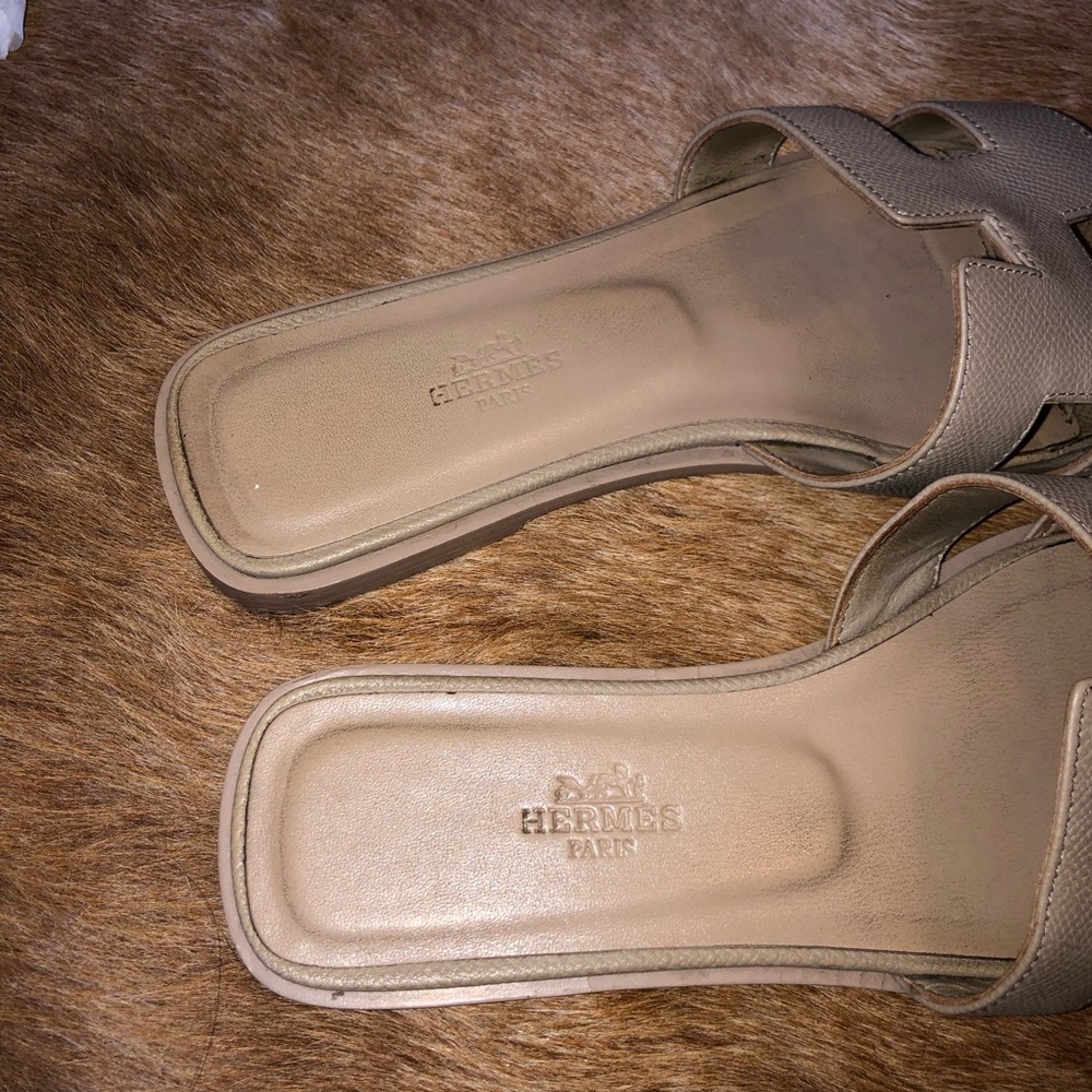 Hermes epsom leather Women's Ivory Oran Slide Sandals size 38 - Picture 5 of 7